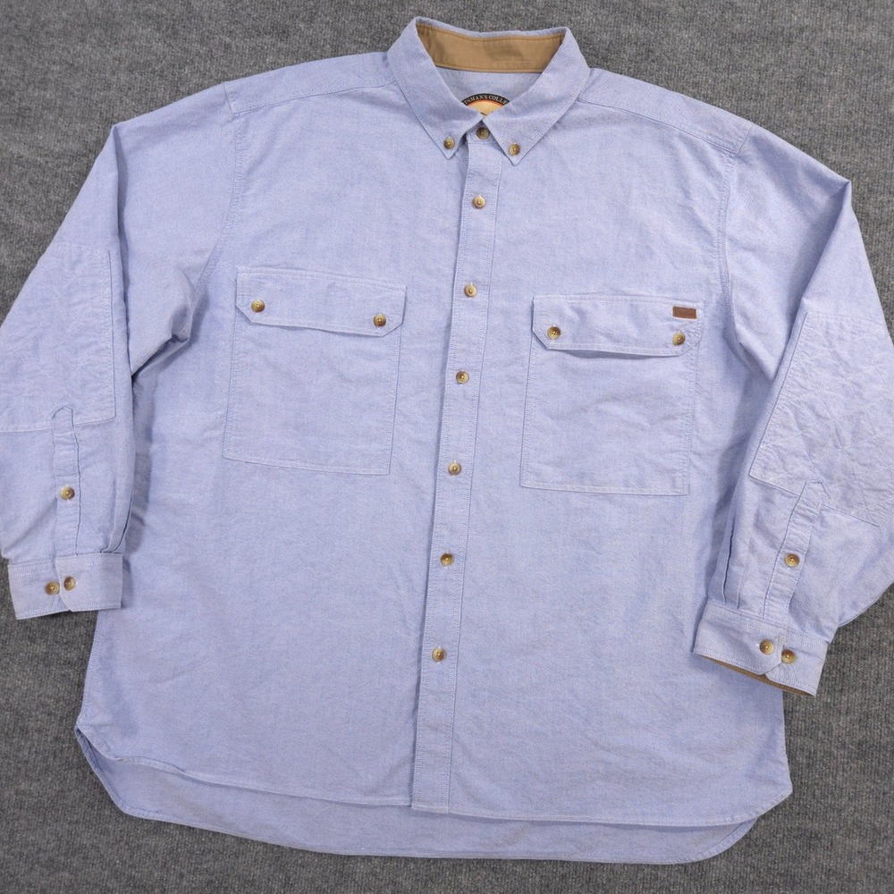 Woolrich Sportsmans Collection Oxford Shirt Mens 2XL Blue Quilted Elbow Pads